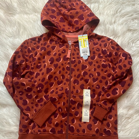 Girls' Zip-Up Fleece Hoodie Sweatshirt - Cat & Jack™ Chestnut Orange - SMALL - Picture 2 of 3